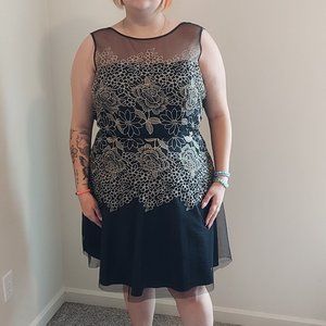 Plus Size Tahari by Arthur S Levine Lace Mesh Sleeveless Fit and Flare Dress